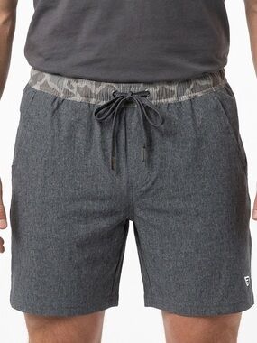 BURLEBO | Dark Gray Athletic Shorts with Camo Waistband Men’s Size Small